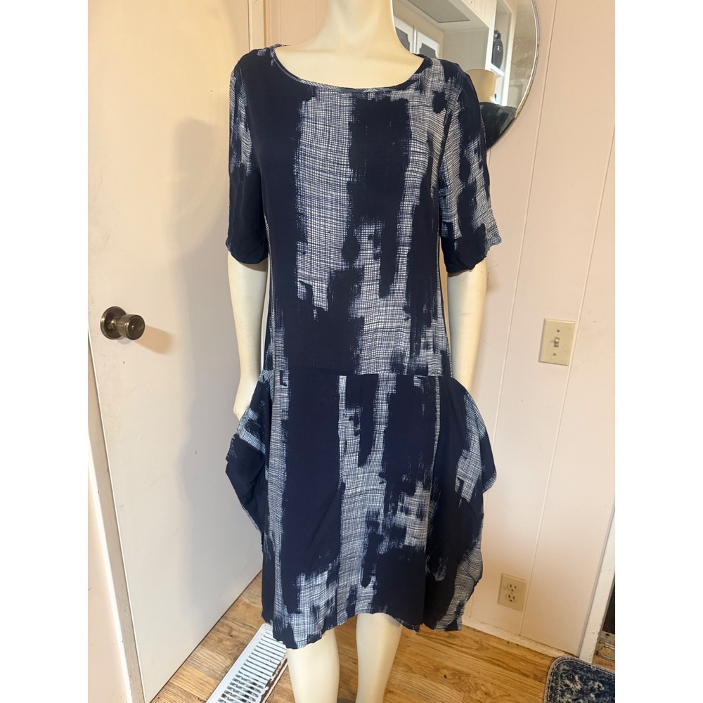 Pure DKNY Art to Wear Drop Waist Blue & White Unique Lightweight  Dress PM